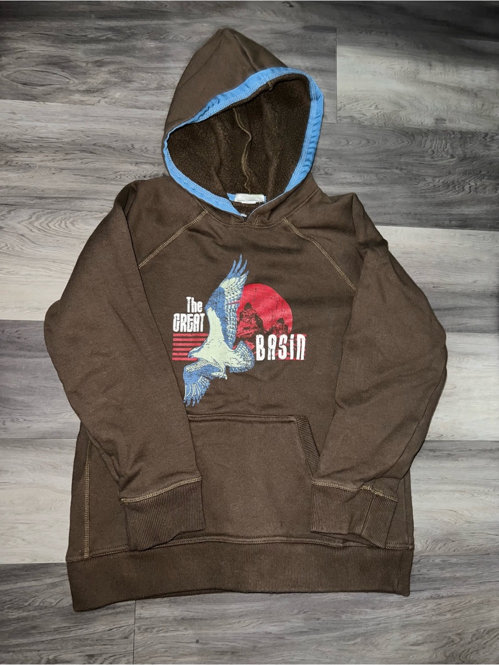 Crazy 8 Brown Hoodie with Blue-Lined Hood and Eagle Graphic